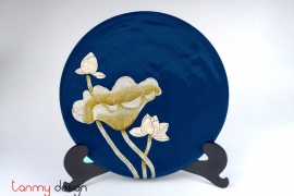 Blue round lacquer dish hand-painted with lotus 30 cm ( not included with stand )